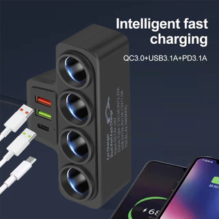 อะแดปเตอร์ที่ชาร์จในรถยนต์ 120W 12V 24V 3 ซ็อกเก็ตที่จุดบุหรี่แยก USB คู่ LED ชาร์จเร็ว สําหรับ IPhone IPad GPS Dashcam