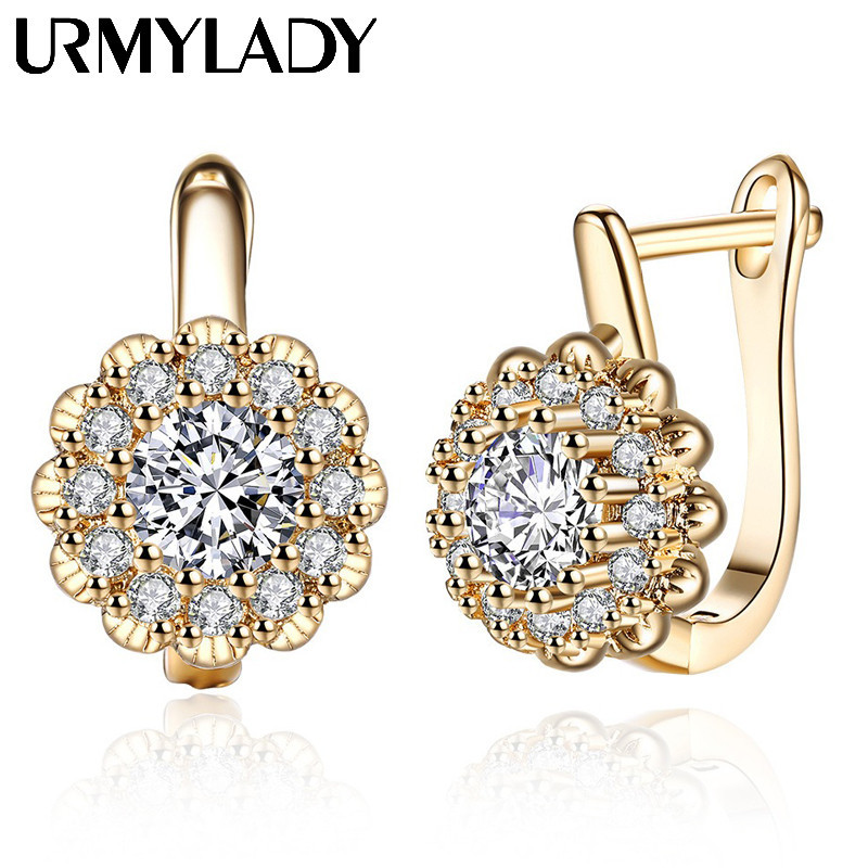 Urmylady ต่างหูเงินสเตอร์ลิง 925 จี้รูปดอกไม้ ประดับเพทาย ทอง 18K คุณภาพสูง สําหรับผู้หญิง งานแต่งงาน ปาร์ตี้