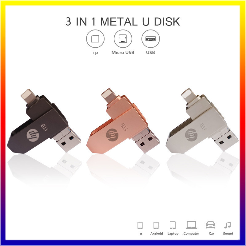 3 in 1 แฟลชไดรฟ์ USB 3.0 1TB OTG โลหะ กันน้ํา ความเร็วสูง สําหรับ IP 6 7 8 X XR 11 12 13 14