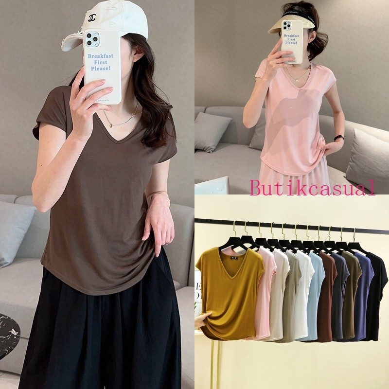 เสื้อยืดลําลอง คอวี แขนกุด ทรงหลวม โอเวอร์ไซซ์ แฟชั่นฤดูร้อน สําหรับสตรี 2024