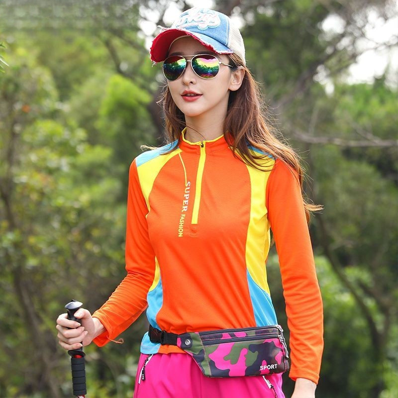 เสื้อยืดแขนยาว แบบแห้งเร็ว ระบายอากาศได้ดี เหมาะกับใส่เดินป่า เล่นกีฬากลางแจ้ง สําหรับผู้หญิง