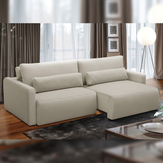 Sofá Retrátil Reclinável Para Sala de Estar Living 210cm Sevilha F04 Linho Bege - Lyam Decor