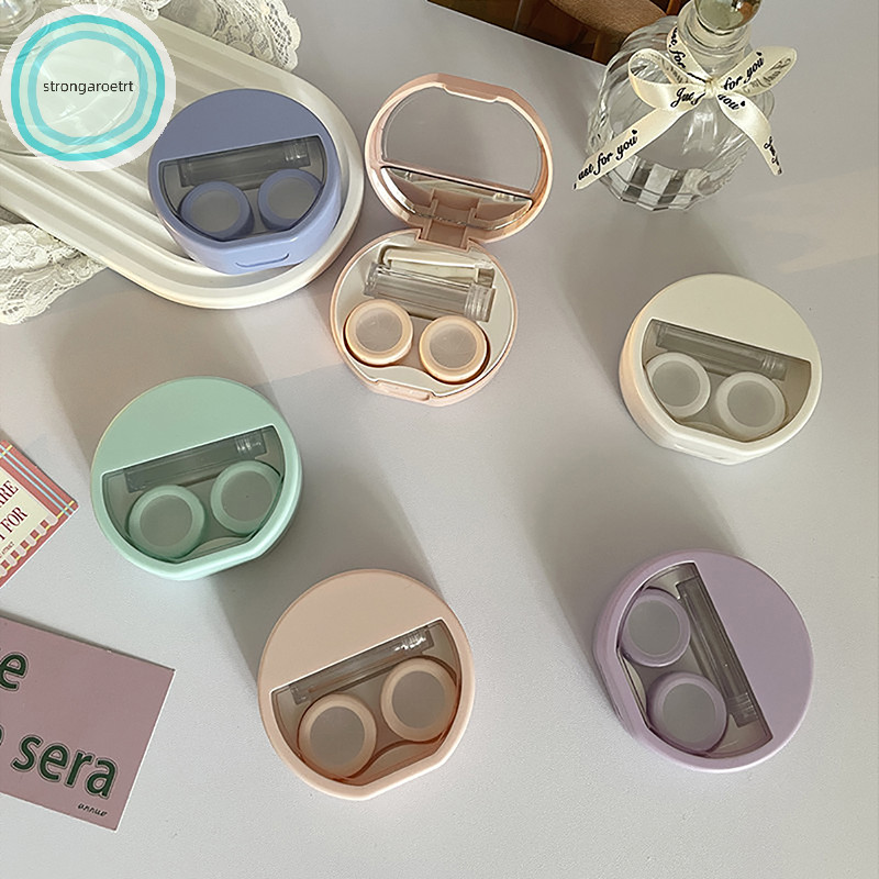 Strongaroetrt น่ารักสีลูกกวาดคอนแทคเลนส์สําหรับสาวน่ารักแบบพกพาคอนแทคเลนส์ชุดกล่องความงามเลนส์คอนเทน