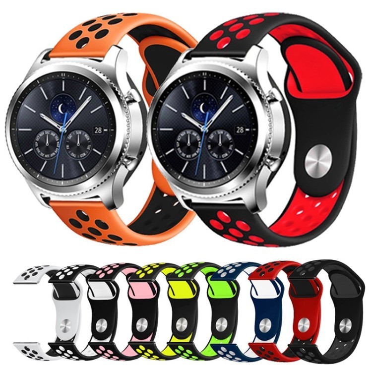 สายนาฬิกาข้อมือซิลิโคน 22 มม. สองสี คุณภาพสูง สําหรับ Samsung Gear S4 Active (สีขาว สีดํา)