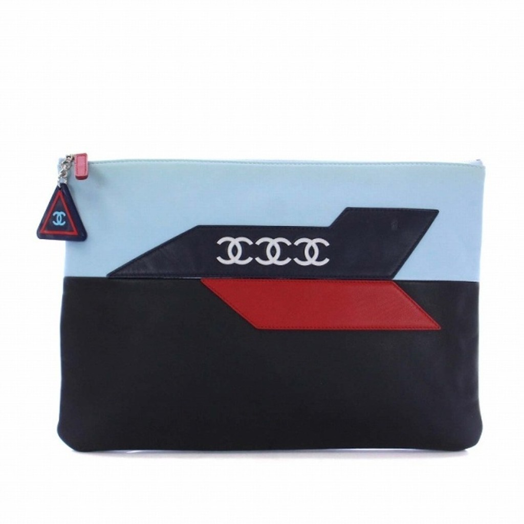 Chanel Airline Clutch Bag Second Bag Coco Mark Light Blue Black Direct from Japan Secondhand