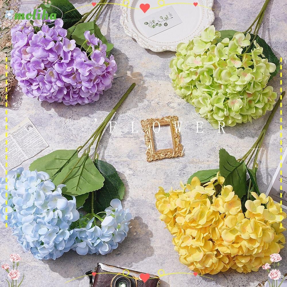 Moliha ช่อดอกไฮเดรนเยียประดิษฐ์ ผ้าไหม 5 ดอก ขนาดใหญ่ สําหรับตกแต่งบ้าน งานแต่งงาน เจ้าสาว