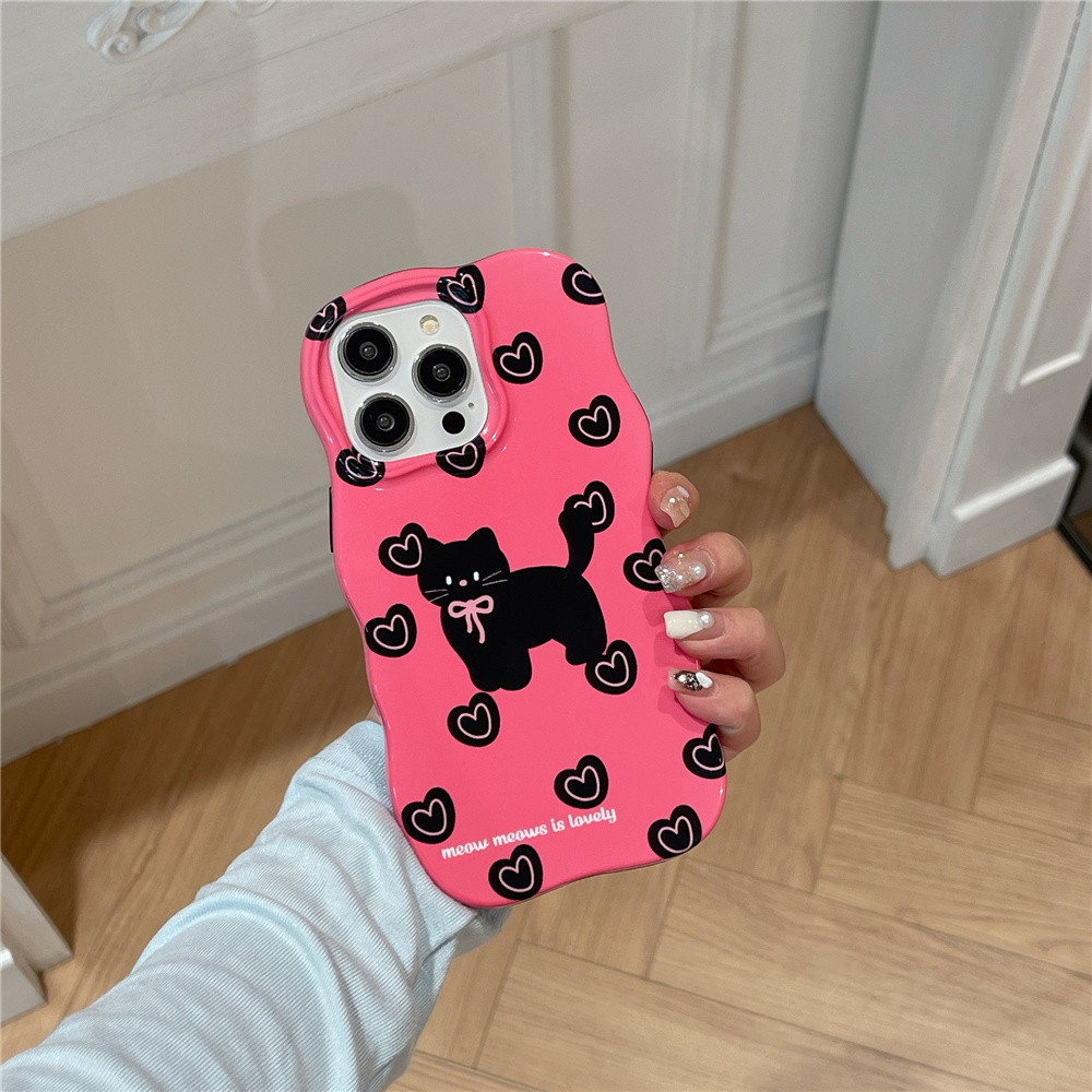 เคสโทรศัพท์มือถือแบบนิ่ม หนามาก กันกระแทก ลายแมวดํา กุหลาบแดง หัวใจน่ารัก แนวเรโทร สําหรับ iPhone 15 14 13 12 11 15 Pro Max 14promax