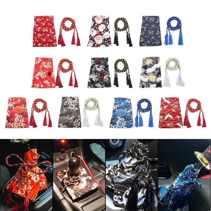 ปลอกหุ้มลูกบิดคันเกียร์รถยนต์ ผ้าแคนวาส กันฝุ่น ลายดาบซามูไร