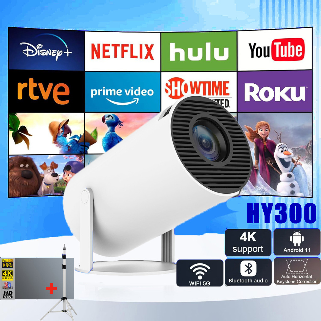 HY300 โปรเจคเตอร์ 1080P 4K มินิโปรเจคเตอร์ Projector Android 13 โทรศัพท์มือถือและคอมพิวเตอร์