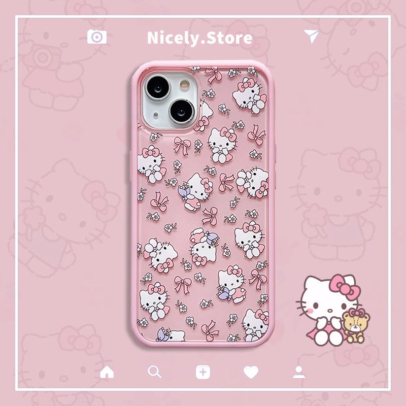 เคสโทรศัพท์มือถือแบบแข็ง กันกระแทก ลายการ์ตูนเฮลโลคิตตี โบว์น่ารัก 2 in 1 สําหรับ iPhone 15 14 13 12 Pro Max 11