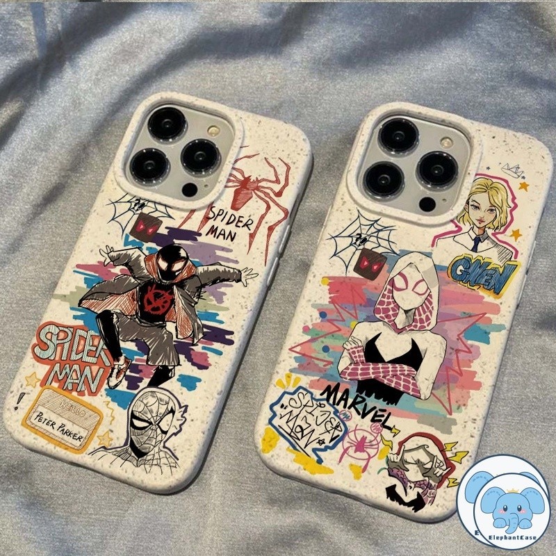 การ์ตูนสไปเดอร์แมนเย็นคู่กรณีย่อยสลายได้ iPhone 16 11 15 14 13 12 Pro MAX 7 6 8 6S Plus XR X XS MAX กรณี Doodle - รูปที่ 6