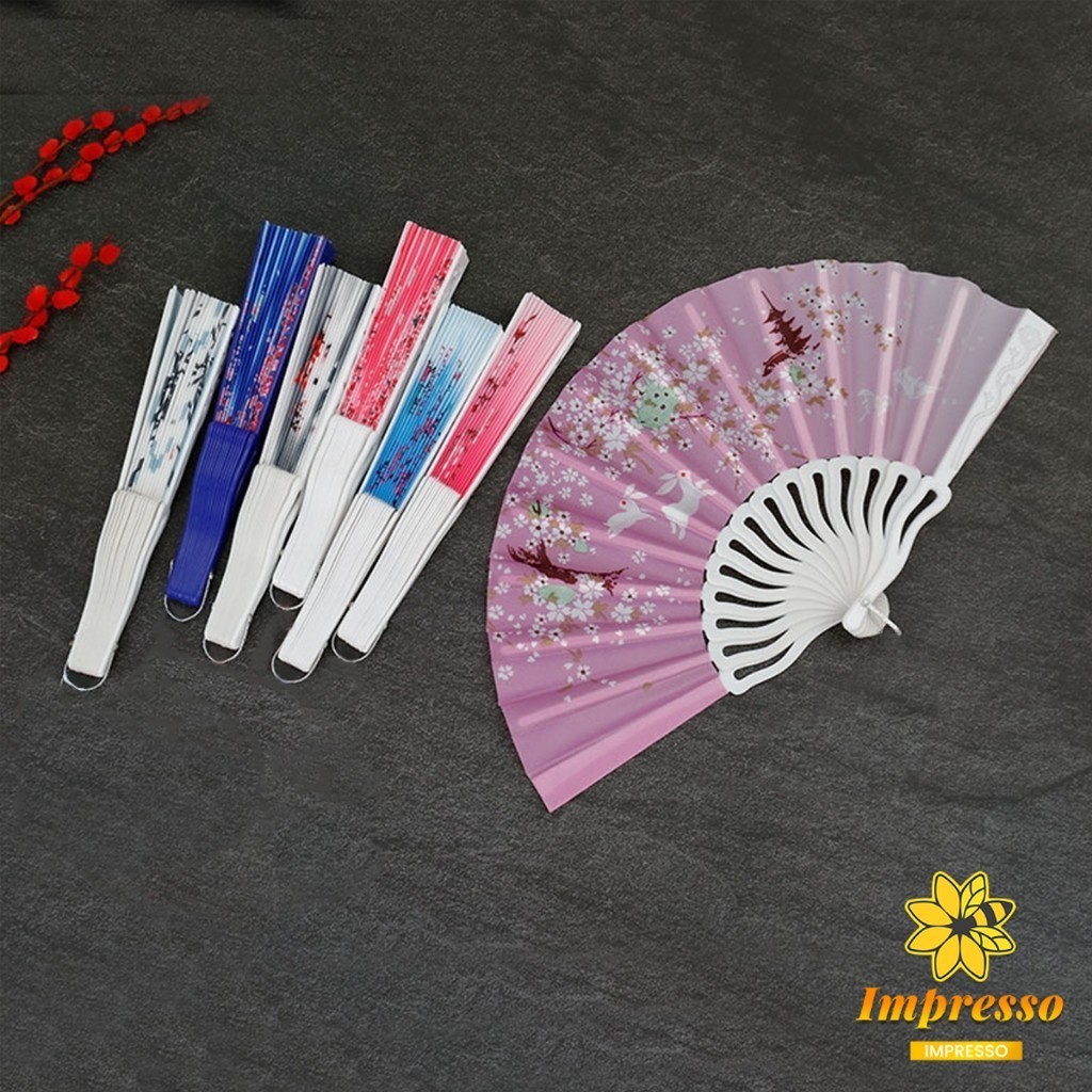 Impresso พัดแบบพับได้สไตล์จีนขนาด 23cm ลายดอกไม้ สไตล์เรโทร Hand Fans - รูปที่ 5