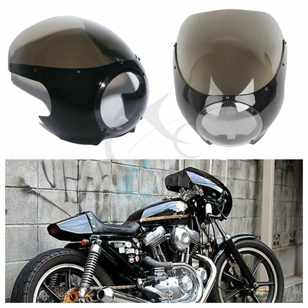 TC Motorcycle 5.75" 5-3/4" Cafe Racer Headlight Fairing Windscreen Windshiled For Harley Sportster Dyna