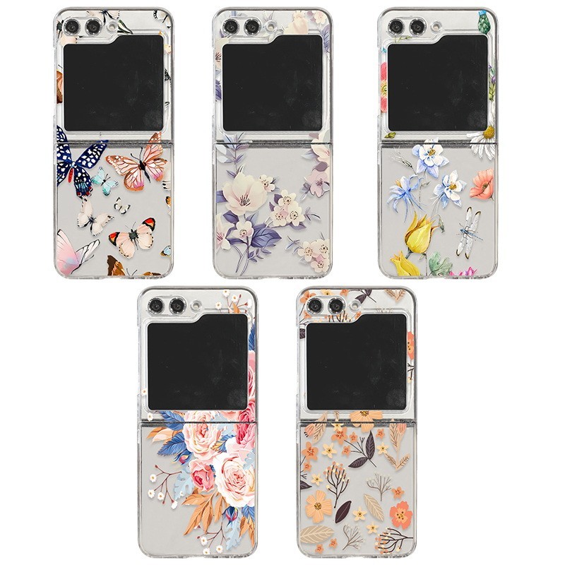 2-in-1 เคสโทรศัพท์มือถือแบบนิ่ม ใส ลายดอกไม้ ผีเสื้อ สําหรับ Samsung Z Flip 5 Z Flip5 ZFlip5 Z Flip 