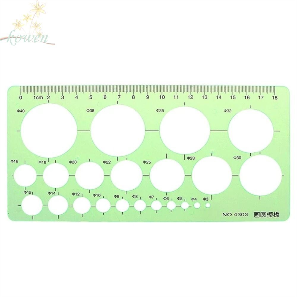 โคเวน ไม้บรรทัดแม่แบบอุปกรณ์สํานักงานโปร่งใสเครื่องมือวัดวงกลมรูปไข่สีเขียวไม้บรรทัดเรขาคณิต