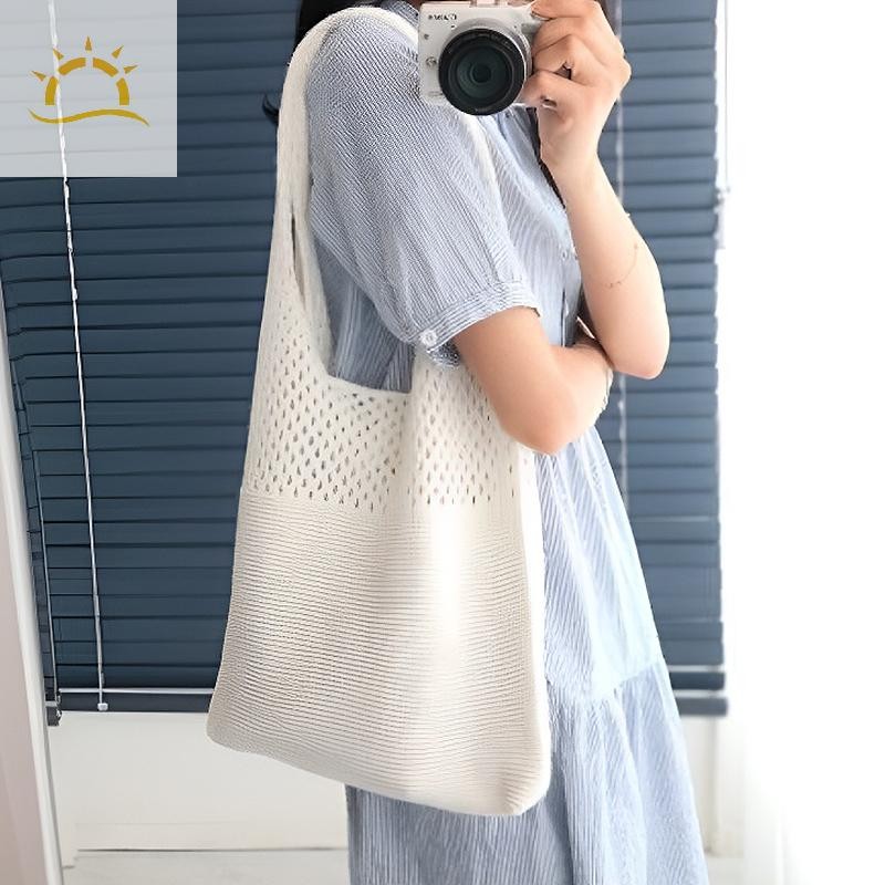 [WI] Summer Beach Party Bag Purses Shopper Sac Satchel Female Vintage Hollowed Out กระเป๋าถักกระเป๋าสะพายสตรี Tote Bag TH