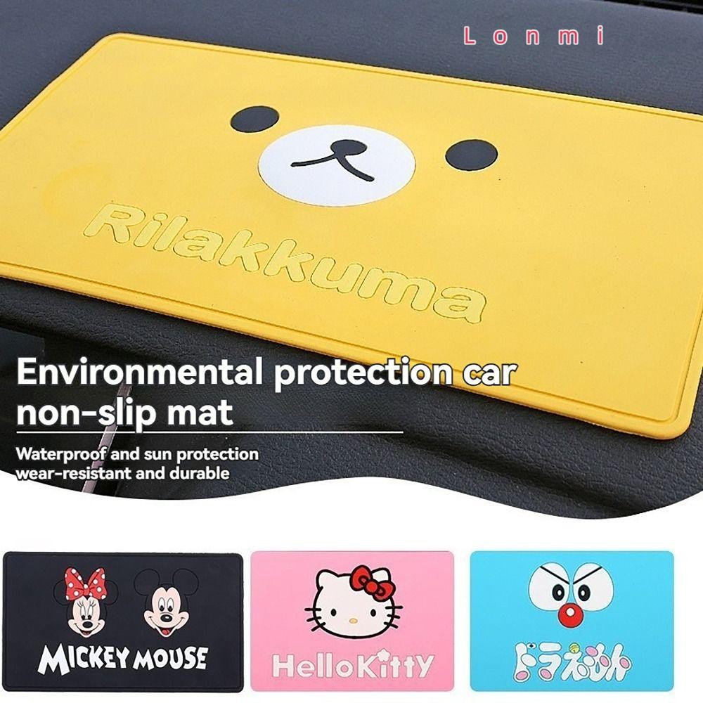 Lonmi แผ่นกันลื่นในรถยนต์, แผ่นรองแดชบอร์ดกันลื่น Hello Kitty Mickey Mouse, แผ่นรองโทรศัพท์มือถือในรถยนต์อเนกประสงค์ซิลิโคนสากลสําหรับคอนโซลกลาง