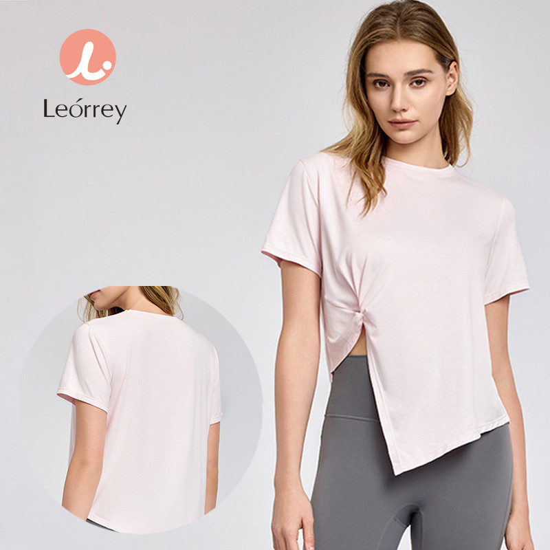 Leorrey-เสื้อยืดกีฬาป้องกันแสงแดด หลวม วิ่ง ออกกำลังกาย ฟิตเนส โยคะ เสื้อสวมหัว