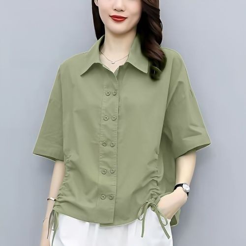 ⭐Fern Shop  ฤดูร้อนแขนสั้นผู้หญิงเสื้อด้านบนระบายอากาศ
