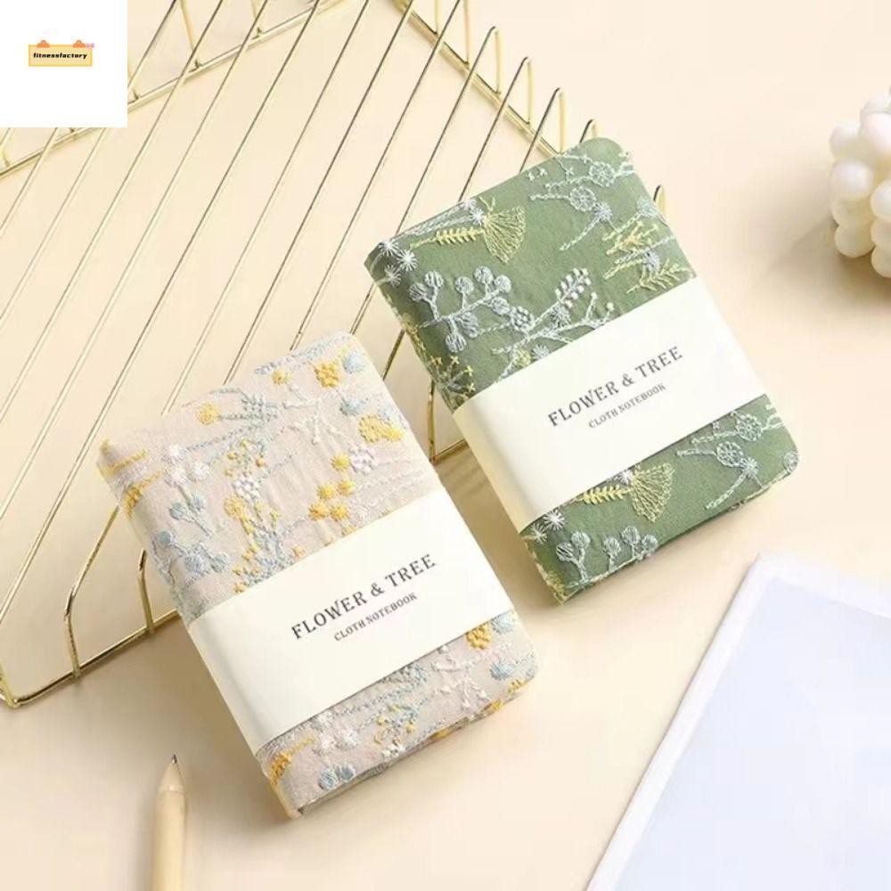 Fitnessfactory สมุดกระเป๋าปัก, 256 หน้าดอกไม้เย็บปักถักร้อยผิดปกติ A6 คู่มือพกพา,ปกผ้าหนาพิเศษผ้าฝ้ายผูกพันนักเรียน Notepad นักเรียน