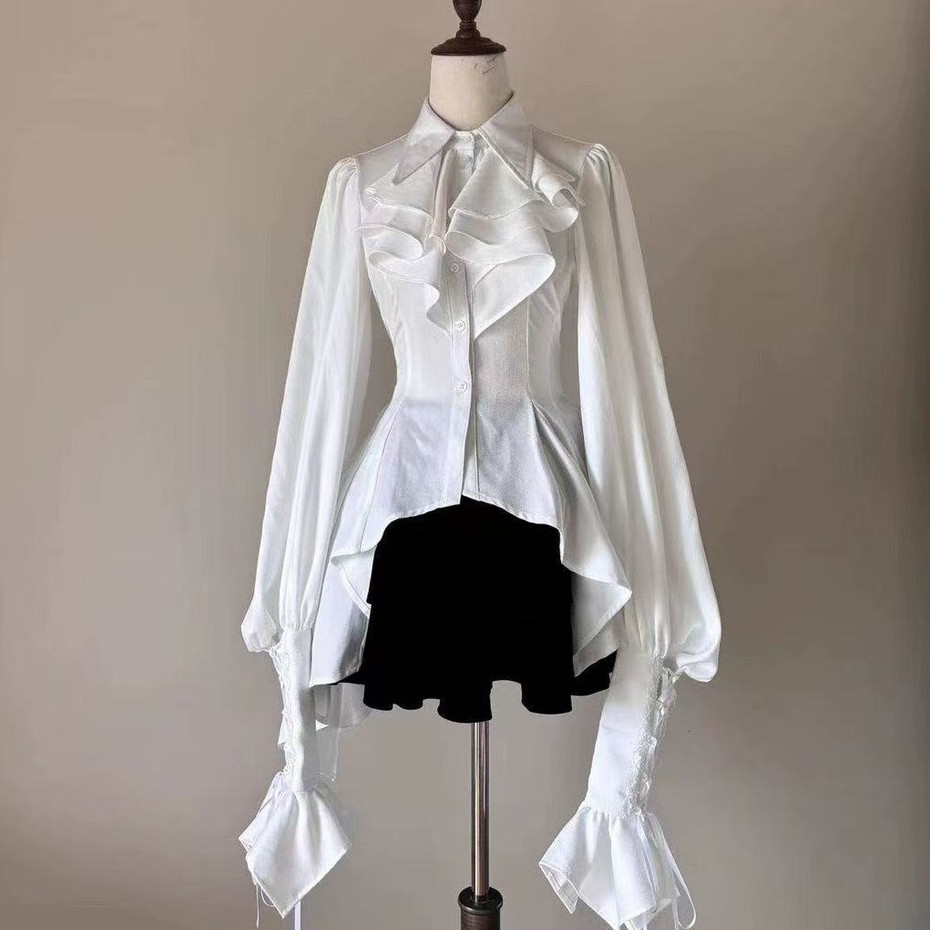 เสื้อญี่ปุ่น Gothic Lolita แขนยาวสีขาวสีดําด้านบน