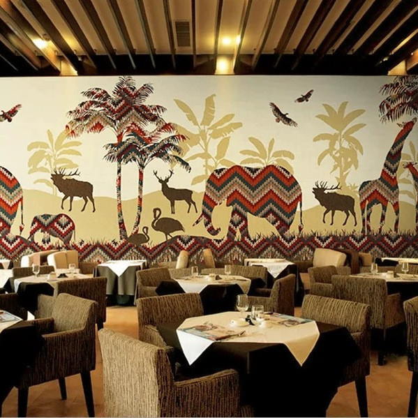 ผ้าผนังสไตล์เอเชียตะวันออกเฉียงใต้ ช้างไทย ภาพจิตรกรรมตกแต่งส่วนบุคคล ร้านอาหารไทย อาหารโรงแรม พื้นหลังวอลล์เปเปอร์ - รูปที่ 7