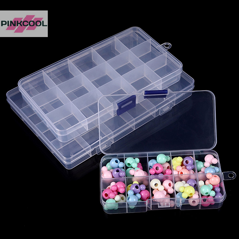 Pinkcool 10/15/24 ช่อง กล่องเครื่องมือเครื่องประดับ ของขวัญ สําหรับลูกปัด เครื่องประดับ ต่างหู แหวน กล่องเก็บของ ขายดี