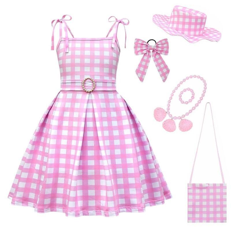 Barbie ชุดเดรสกระโปรง เครื่องแต่งกาย ลายสก๊อต สีชมพู สําหรับเด็กผู้หญิง เหมาะกับงานปาร์ตี้ฮาโลวีน งานรื่นเริง งานวันเกิด