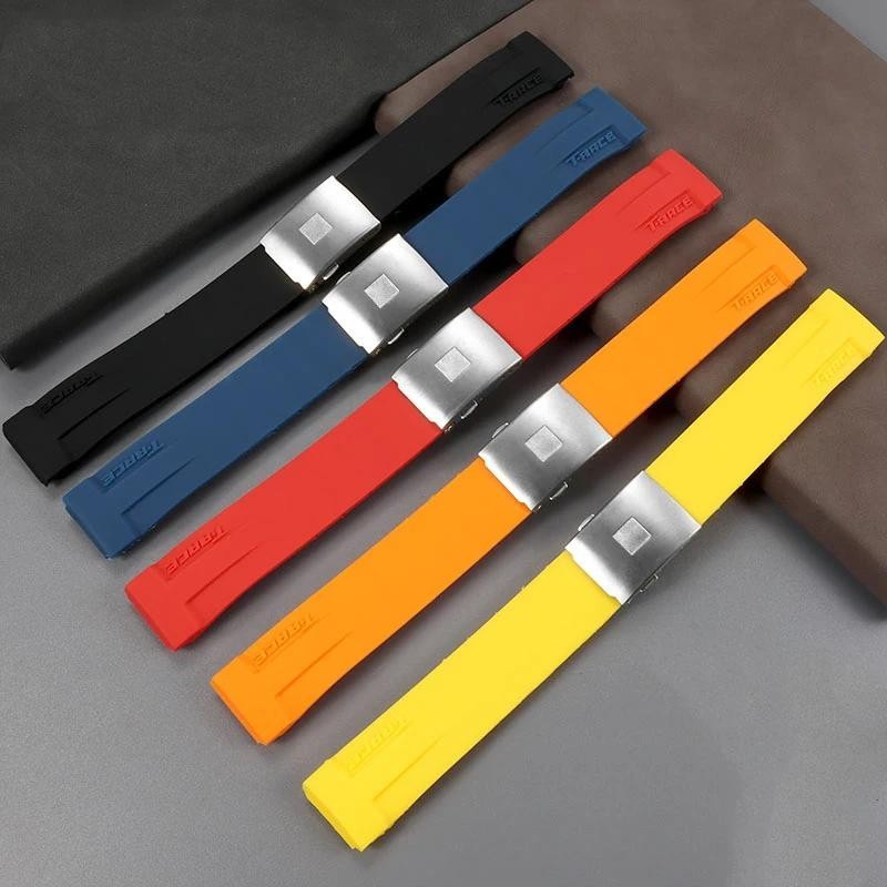 สายนาฬิกาข้อมือ ซิลิโคนนิ่ม สําหรับ Tissot Sport T048417 อุปกรณ์เสริมสายนาฬิกาข้อมือ 21 มม. แบบพับได้ สีส้ม สีแดง สีดํา