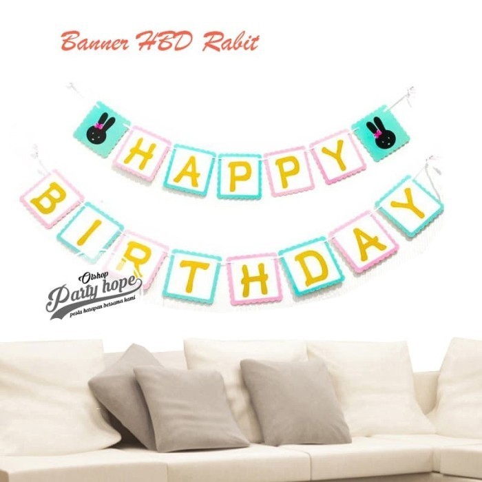 ธงมวยกระต่าย HBD / แบนเนอร์กระต่าย HBD / ธง HBD พร้อมโมติฟกระต่าย