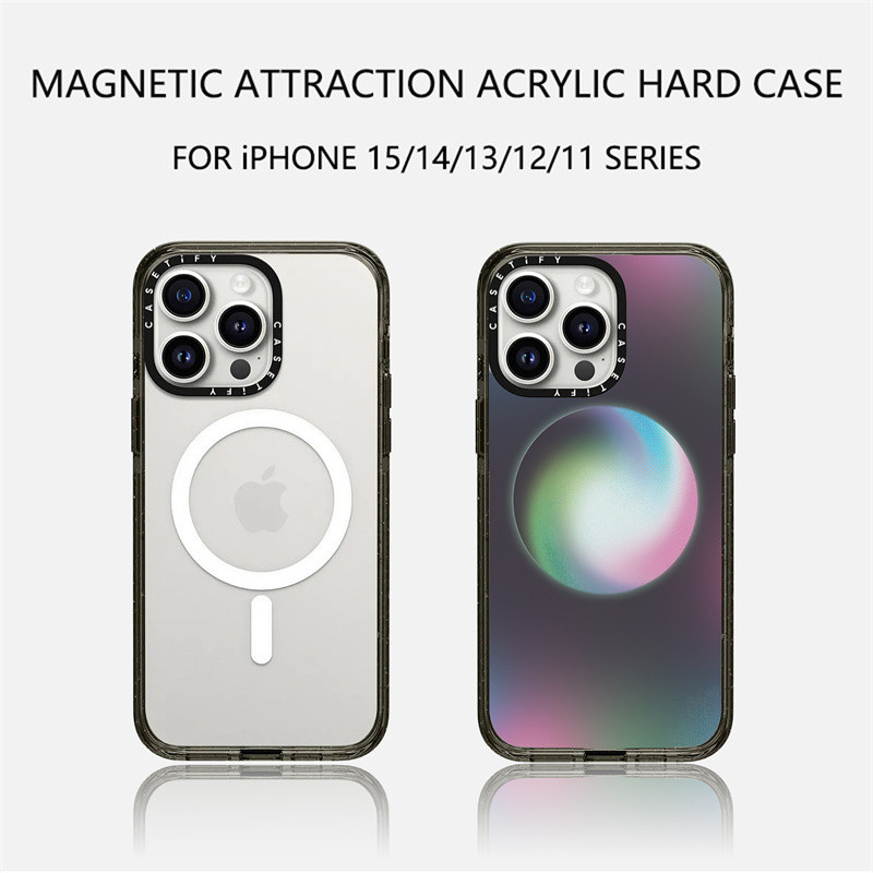 Casetify X เคสโทรศัพท์มือถืออะคริลิค TPU แข็ง ปิดด้านหลัง แบบแม่เหล็ก ขอบขาวดํา พร้อมกล่อง สําหรับ Apple IPhone 11 12 13 14 15 Pro Max