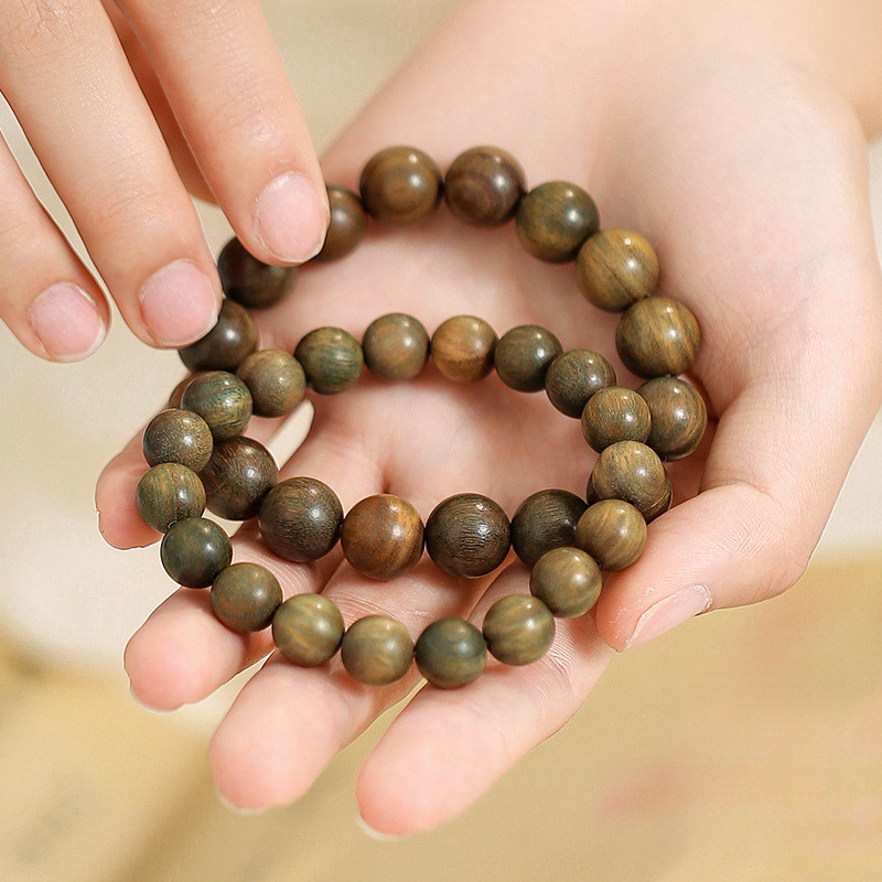 สร้อยข้อมือ ประดับลูกปัดไม้จันทน์ สีเขียว แบบเรียบง่าย สไตล์ชนเผ่า สําหรับผู้ชาย และผู้หญิง