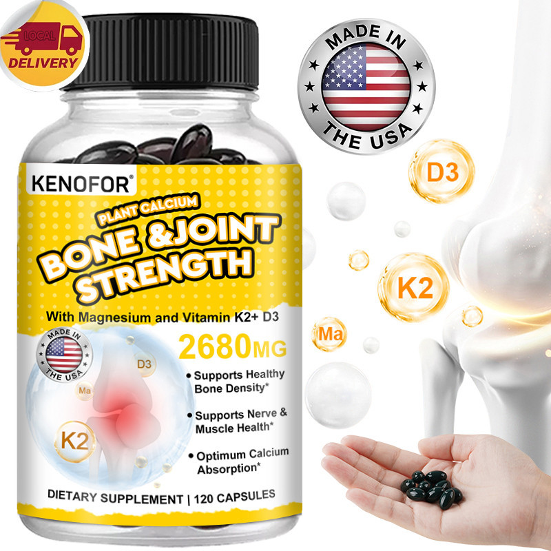 Kenofor Bone Strength Supplement พร้อมแคลเซียม + D3, K2 และแมกนีเซียม - วิตามินผสมที่ดูดซับได้สูงเพื่อรองรับกระดูกและกล้ามเนื้อ