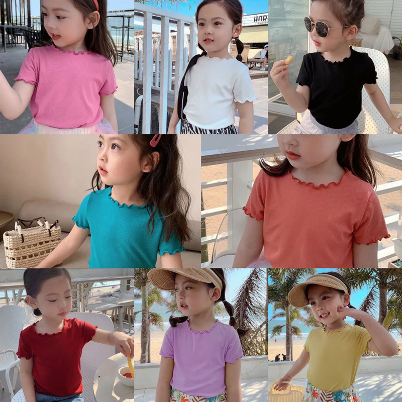 เสื้อยืดแขนสั้นลําลอง ผ้าเรยอน สไตล์เกาหลี แฟชั่นฤดูร้อน สําหรับเด็กผู้หญิง