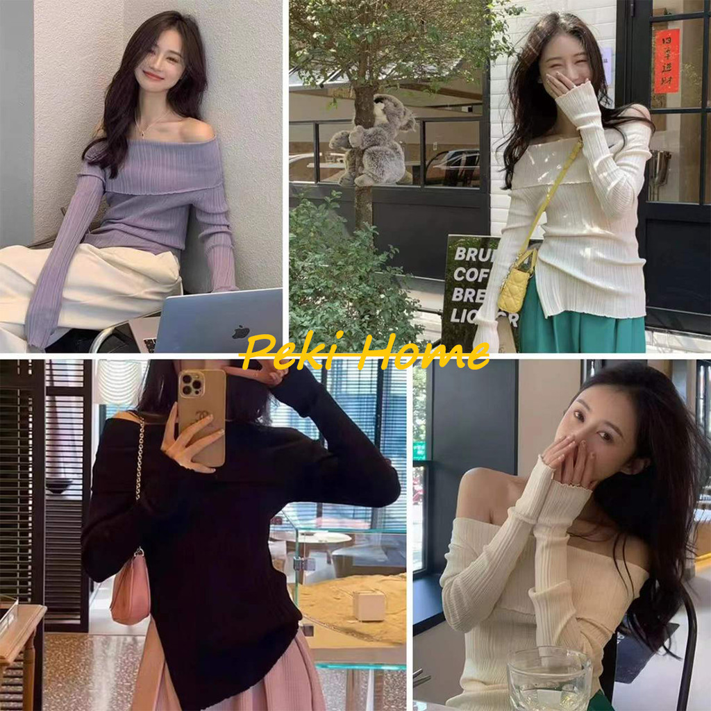 เสื้อเปิดไหล่แขนยาว เซ็กซี่เบาๆ แหวกข้างเอว สีพื้น