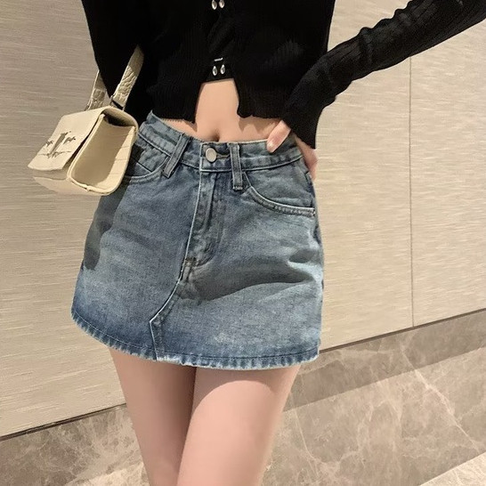 S-6XL กางเกงกระโปรงยีนส์แฟชั่น กระโปรงปลอมสองชิ้นของ เอวสูง สไตล์เกาหลี แฟชั่นฤดูร้อน