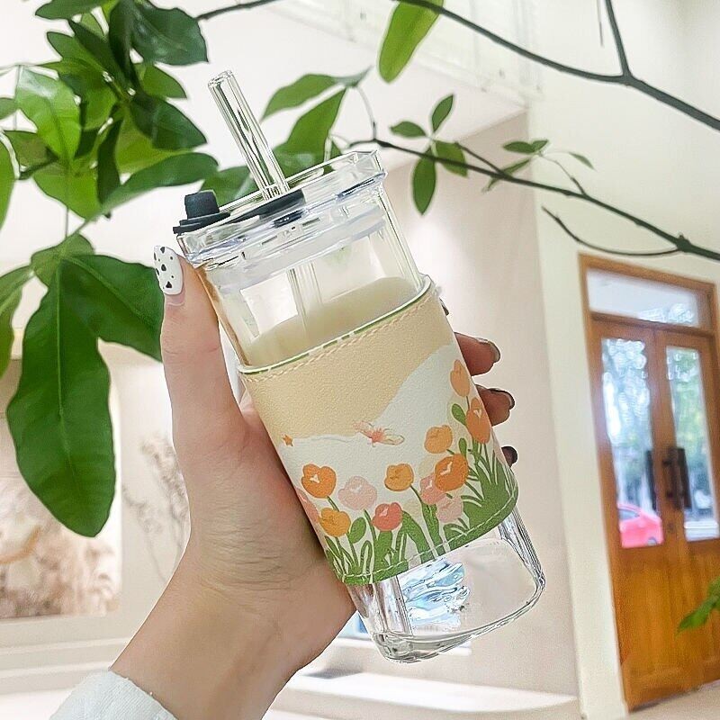 แก้วกาแฟใส ทนความร้อน พร้อมหลอดดูด สําหรับบ้าน บาร์ เครื่องดื่ม ชานม