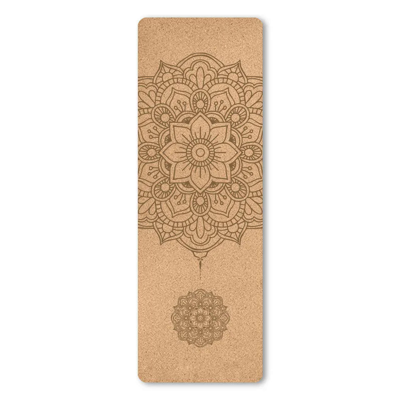 ！#@4mm Natural Cork TPE Printed Yoga Mat Non-slip Esterilla Yoga Sweat-absorbing Home Fitness Pad Gy