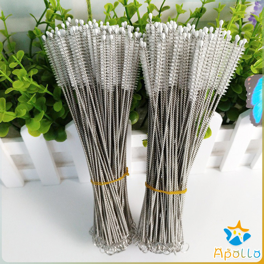 Apollo แปรงล้างหลอดดูด จุกนม ขนไนล่อน ไม่ทำให้เป็นรอย  Stainless steel soft straw straw brush
