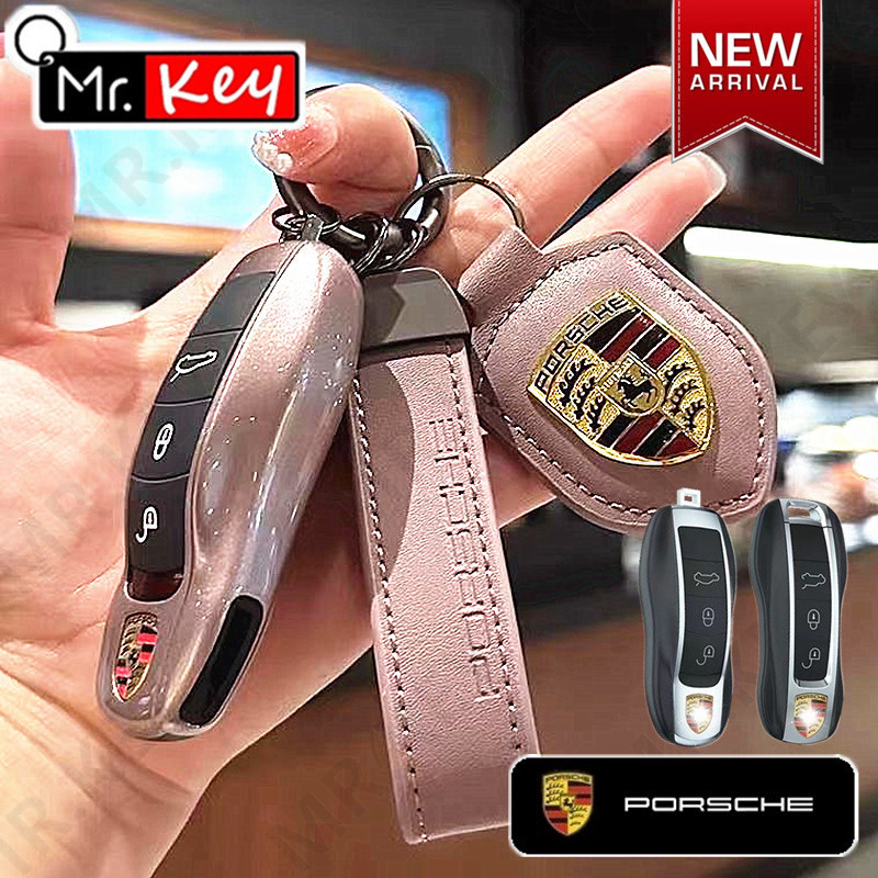 【Mr.Key】เคสกุญแจรีโมทรถยนต์ สีชมพู สําหรับ Porsche New Taycan Cayenne 958 Macan 911 Panamera 718 Boxster