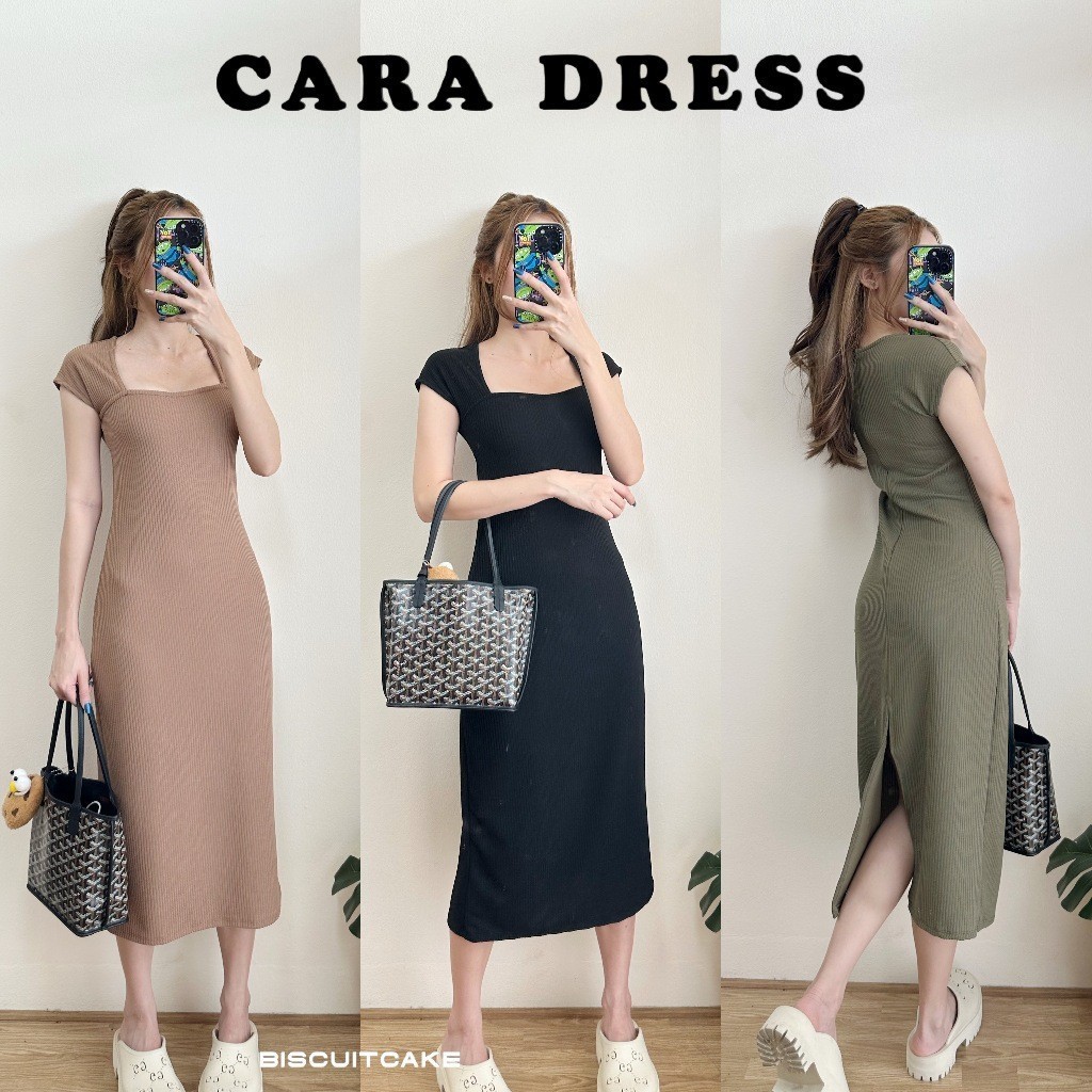 BKL พร้อมส่งในไทย CARA DRESS ชุดเดรสตัวยาว ด้านหลังผ่าสูง13-14" แขนล้ำ ซิปหลัง ผ้าท็อปทวิล มีปลายทาง ส่งเร็ว