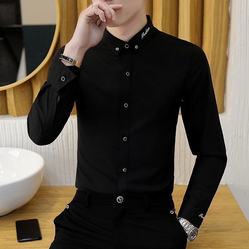 เสื้อเชิ้ตแขนยาวลําลอง เข้ารูป ป้องกันริ้วรอย และยืดหยุ่น สวมใส่สบาย สไตล์นักธุรกิจ สําหรับผู้ชาย