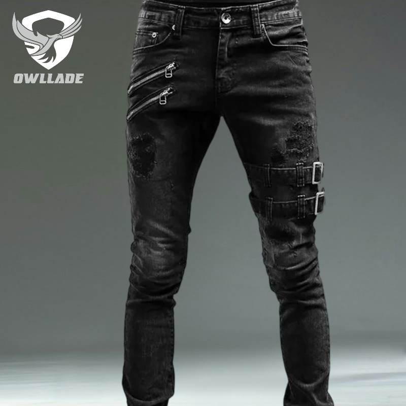Eaglade Ripped Skinny Slim Fit Jeans for Men J0019 in Black Stretchable