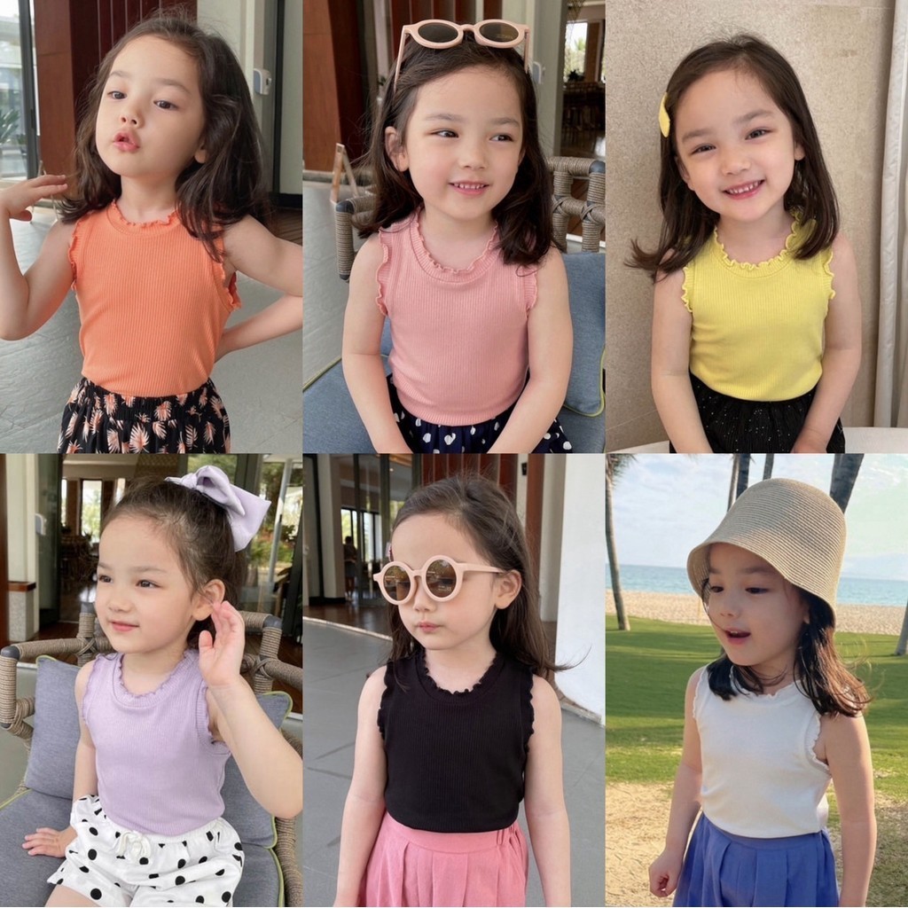 MAX BABY พร้อมส่ง เสื้อยืดเด็กผู้หญิง เสื้อแขนกุด เนื้อผ้าร่องSize 80-140 (1127)