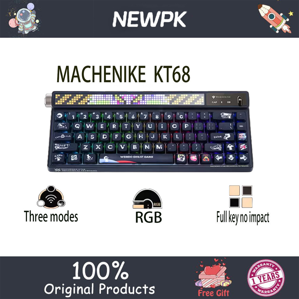 MACHENIKE KT68 คีย์บอร์ดไร้สาย 3 โหมด ขนาด 65% พร้อมไฟ RGB และสวิตช์ร้อน