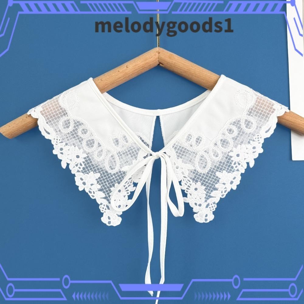Melodygoods1 ปกเสื้อลูกไม้ผู้หญิง, ปกเสื้อเชิ้ตผ้าคลุมไหล่ สีขาว ปักลายออร์แกนซ่า, ปกเสื้อเชิ้ตแฟชั่น แบบผูกเชือกปลอม ถอดออกได้