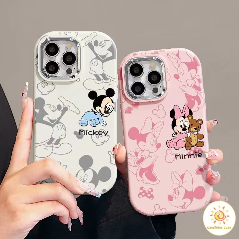 เคสมือถือลายการ์ตูนดิสนีย์ หนูมีน กรอบชุบไฟฟ้า เคสโทรศัพท์ไอโฟน11 For iPhone12 13 14 15Pro MAX X XS XR XS 8 Plus SE2020