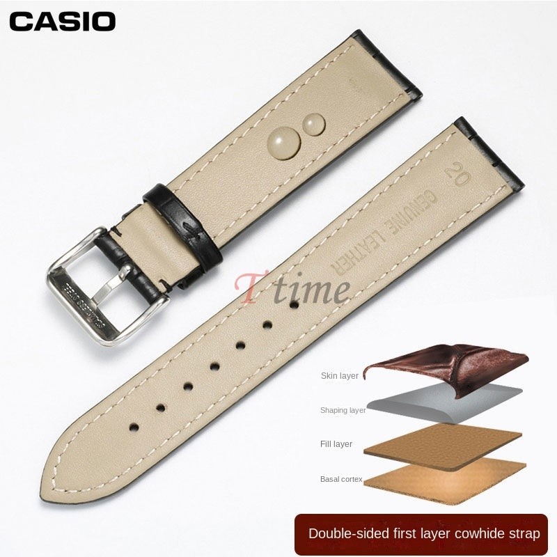 สายนาฬิกาข้อมือ หนังวัวแท้ หัวเข็มขัด สําหรับ Casio MTP1375 1183 1303 1370 1384 18 มม. 19 มม. 20 มม. 21 มม. 22 มม. 24 มม.