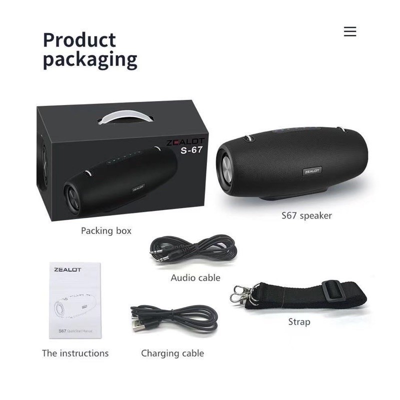 ลำโพงไร้สาย Zealot S67 Bluetooth Wireless Speaker High Volume Subwoofer