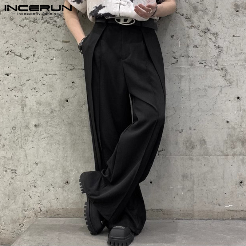 Incerun กางเกงขายาวลําลอง แฟชั่นเกาหลี สามมิติ สีพื้น สําหรับผู้ชาย